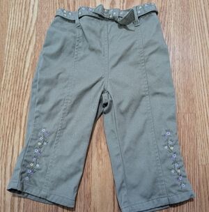 Vintage Baby Girl Olive Green Embroidered Pants 12 Months